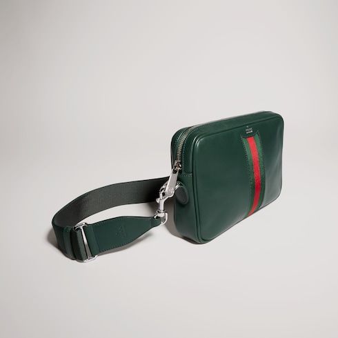 Men's Small Crossbody Bag With Leather And Web Intarsia