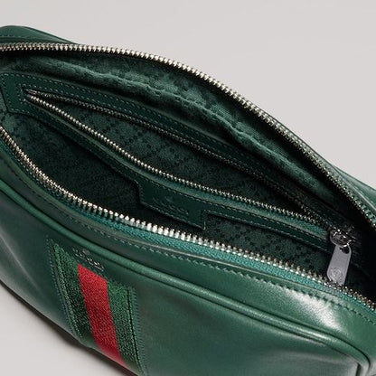 Men's Small Crossbody Bag With Leather And Web Intarsia