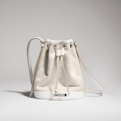 Mini Bucket Bag With GG Denim And Logo Plaque