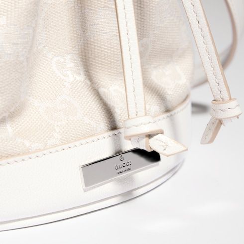 Mini Bucket Bag With GG Denim And Logo Plaque