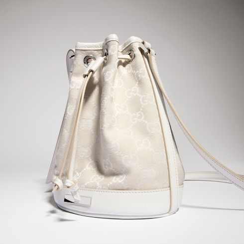 Mini Bucket Bag With GG Denim And Logo Plaque
