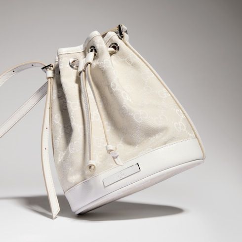 Mini Bucket Bag With GG Denim And Logo Plaque