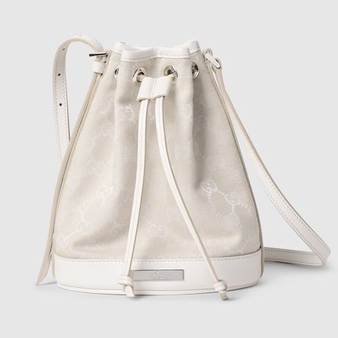 Mini Bucket Bag With GG Denim And Logo Plaque