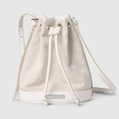 Mini Bucket Bag With GG Denim And Logo Plaque