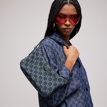 Lady Lunetta Small Shoulder Bag GG Denim With Logo Plaque