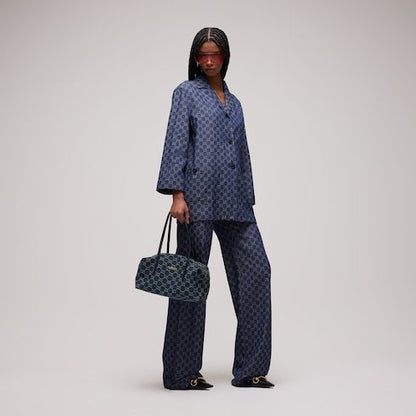 Medium Boston Bag With GG Denim And Web