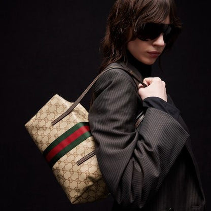 Medium Boston Bag With Web GG Coated Canvas