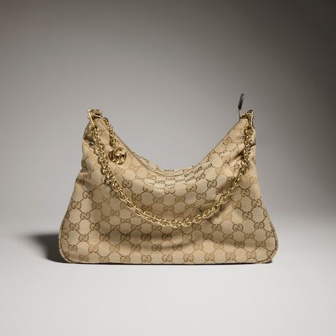 Lady Lunetta Chain Medium Shoulder Bag With GG Coated Canvas