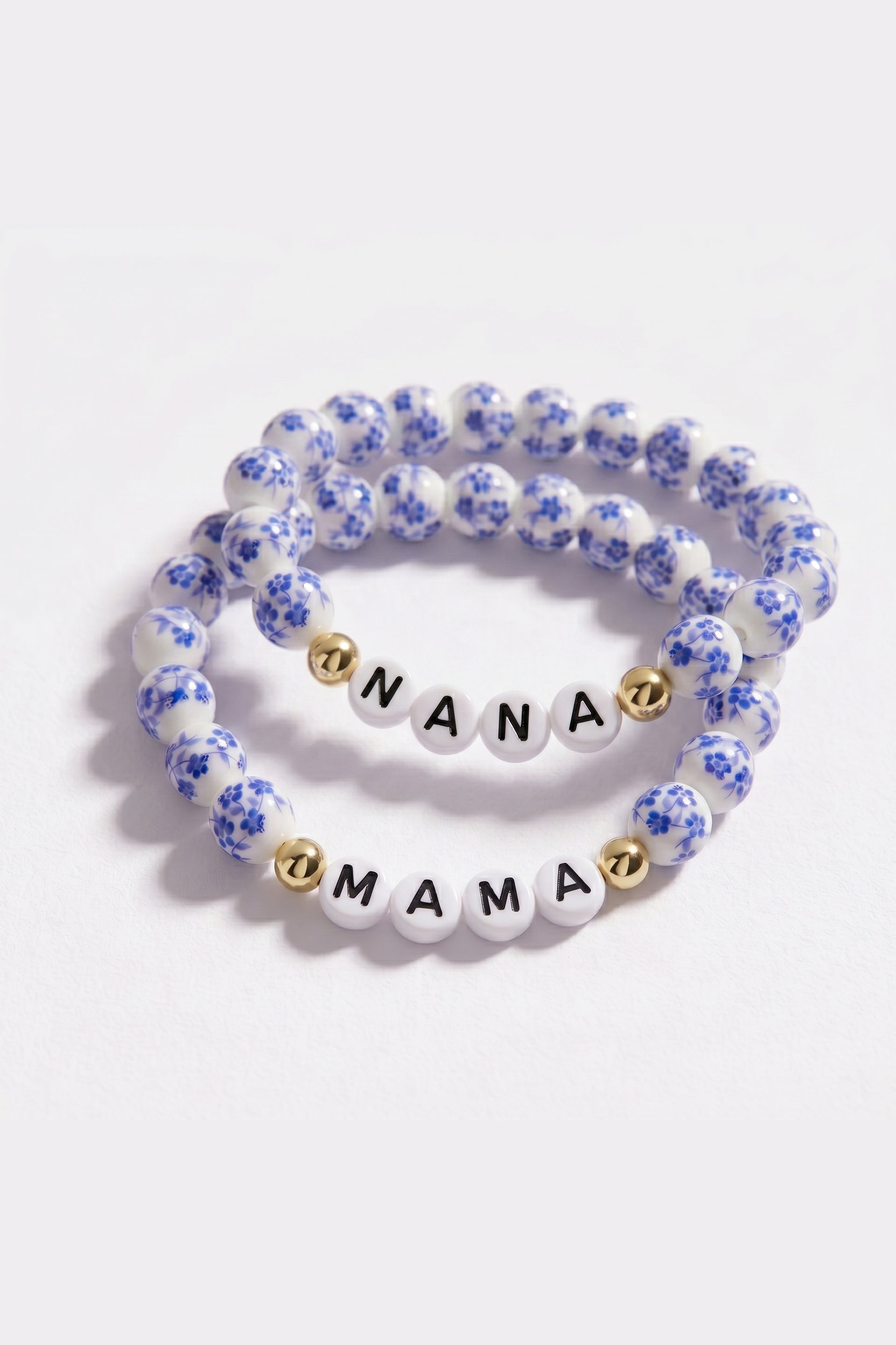 Blue Porcelain Floral Beaded Bracelet