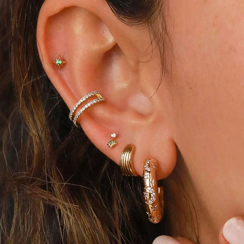 Moon and Stars Dome Hoop Earrings
