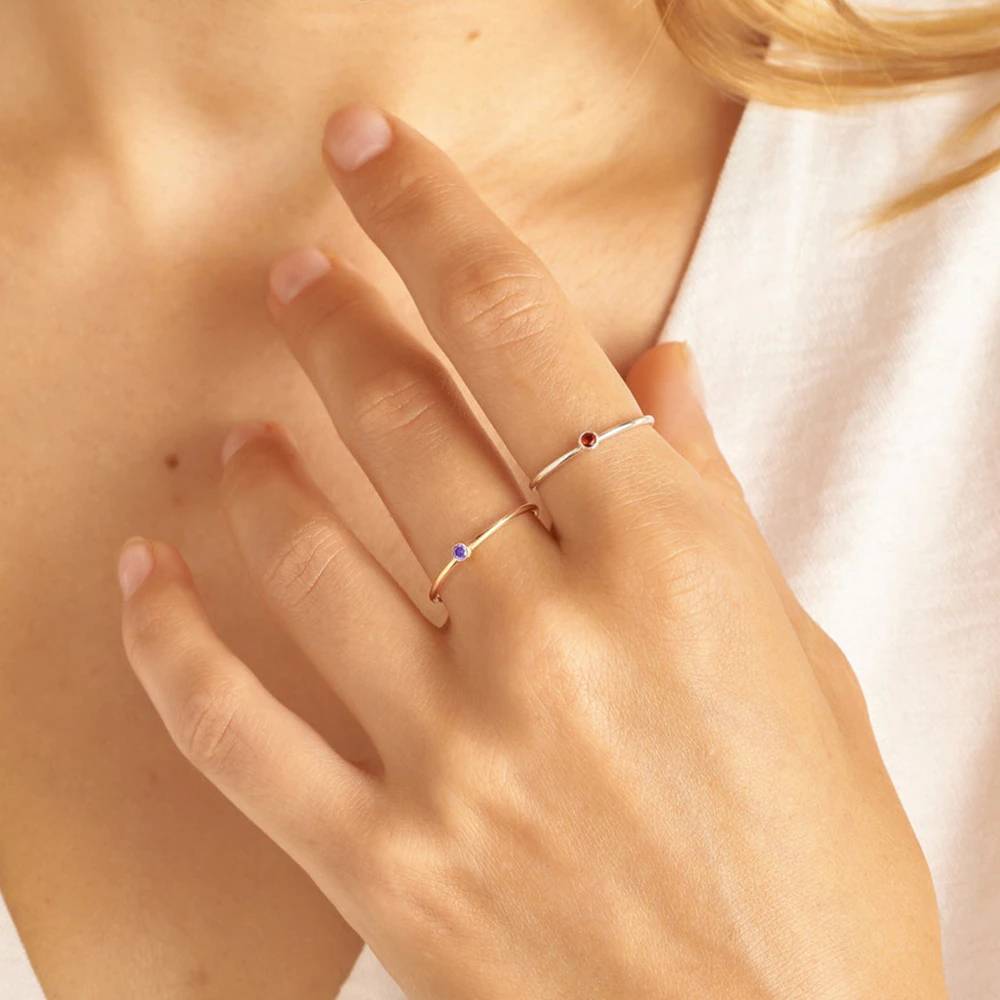 Minimalist Bezel-Set December Birthstone Stacking Band
