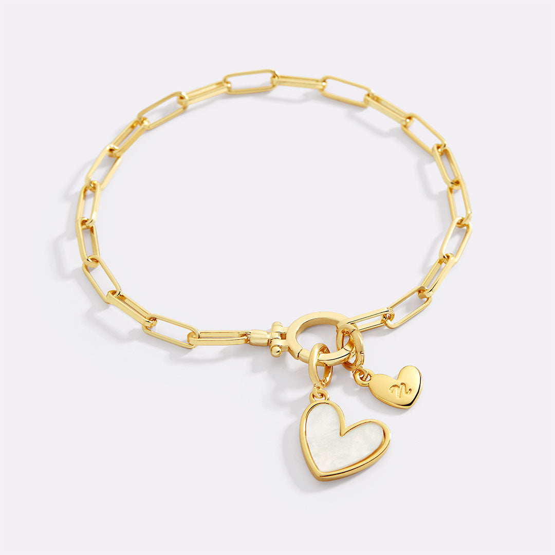 Mother of Pearl Initial Heart Charm Bracelet