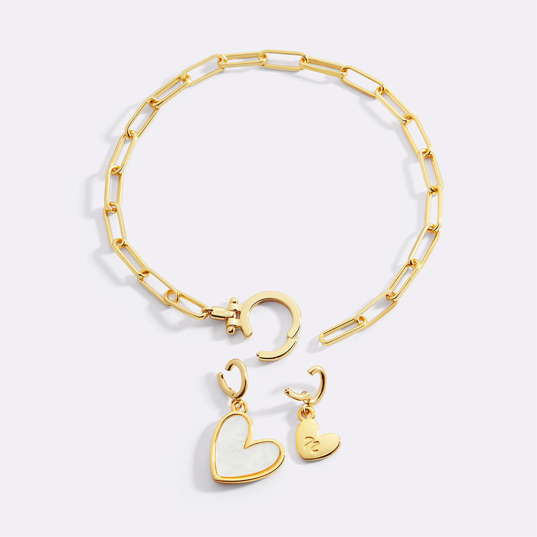 Mother of Pearl Initial Heart Charm Bracelet