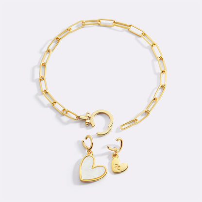 Mother of Pearl Initial Heart Charm Bracelet