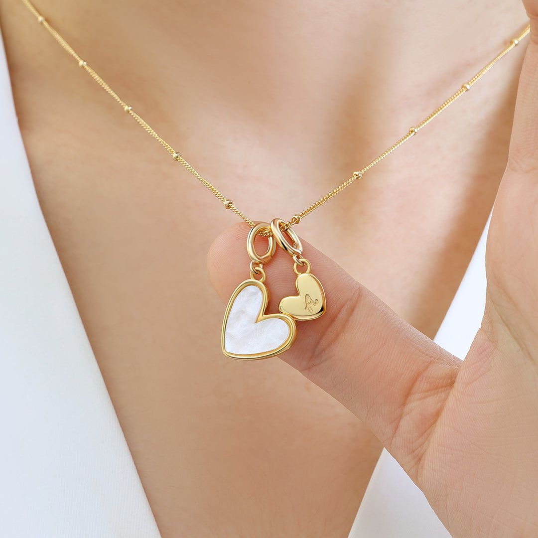 Mother of Pearl Heart Initial Necklace