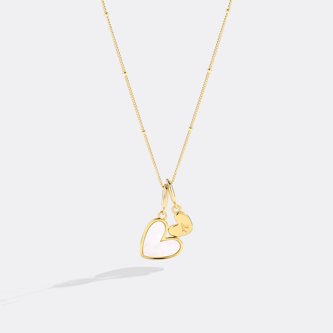 Mother of Pearl Heart Initial Necklace