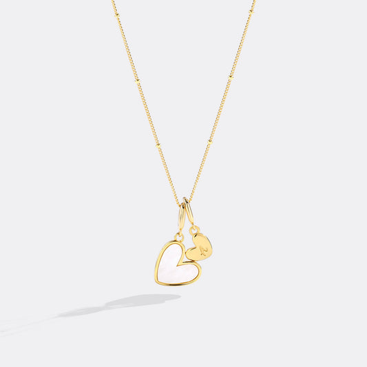 Mother of Pearl Heart Initial Necklace