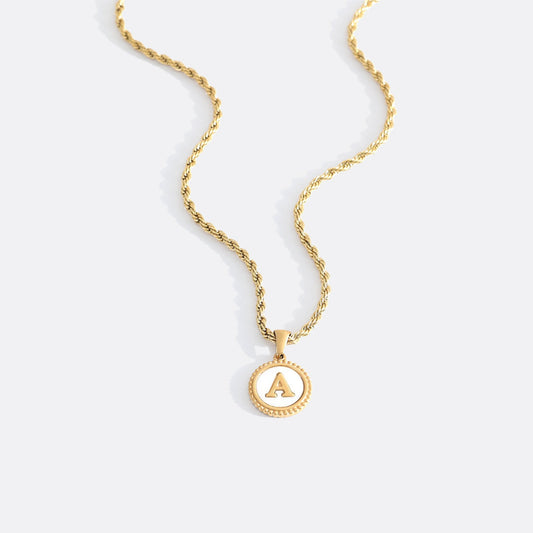 Mother of Pearl Disc Letter Necklace