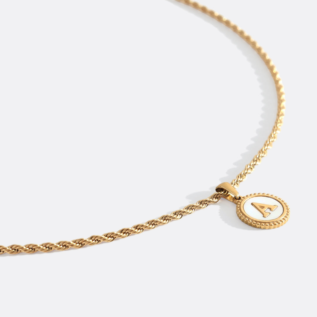 Mother of Pearl Disc Letter Necklace