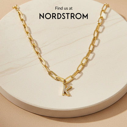 Paperclip Pave Initial Necklace