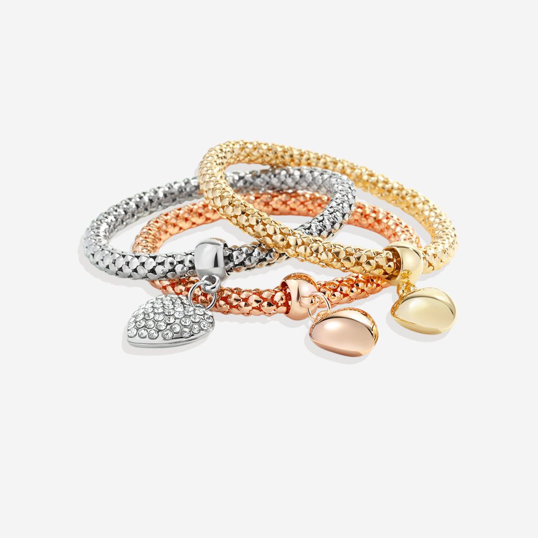 Solid Hearts Popcorn Chain Bracelet Set