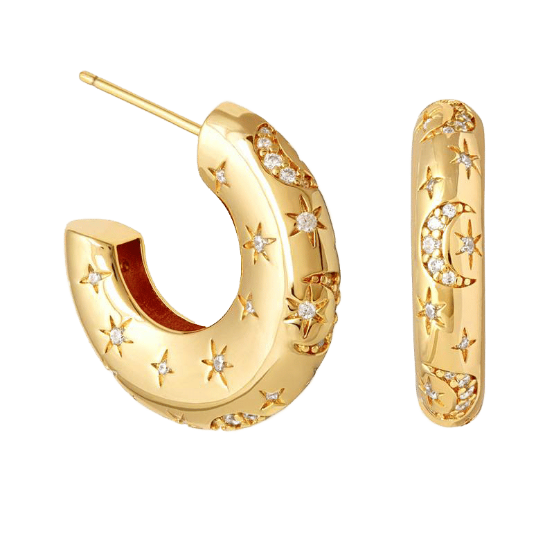 Moon and Stars Dome Hoop Earrings