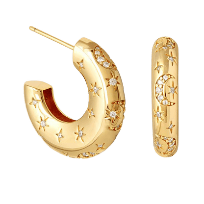 Moon and Stars Dome Hoop Earrings