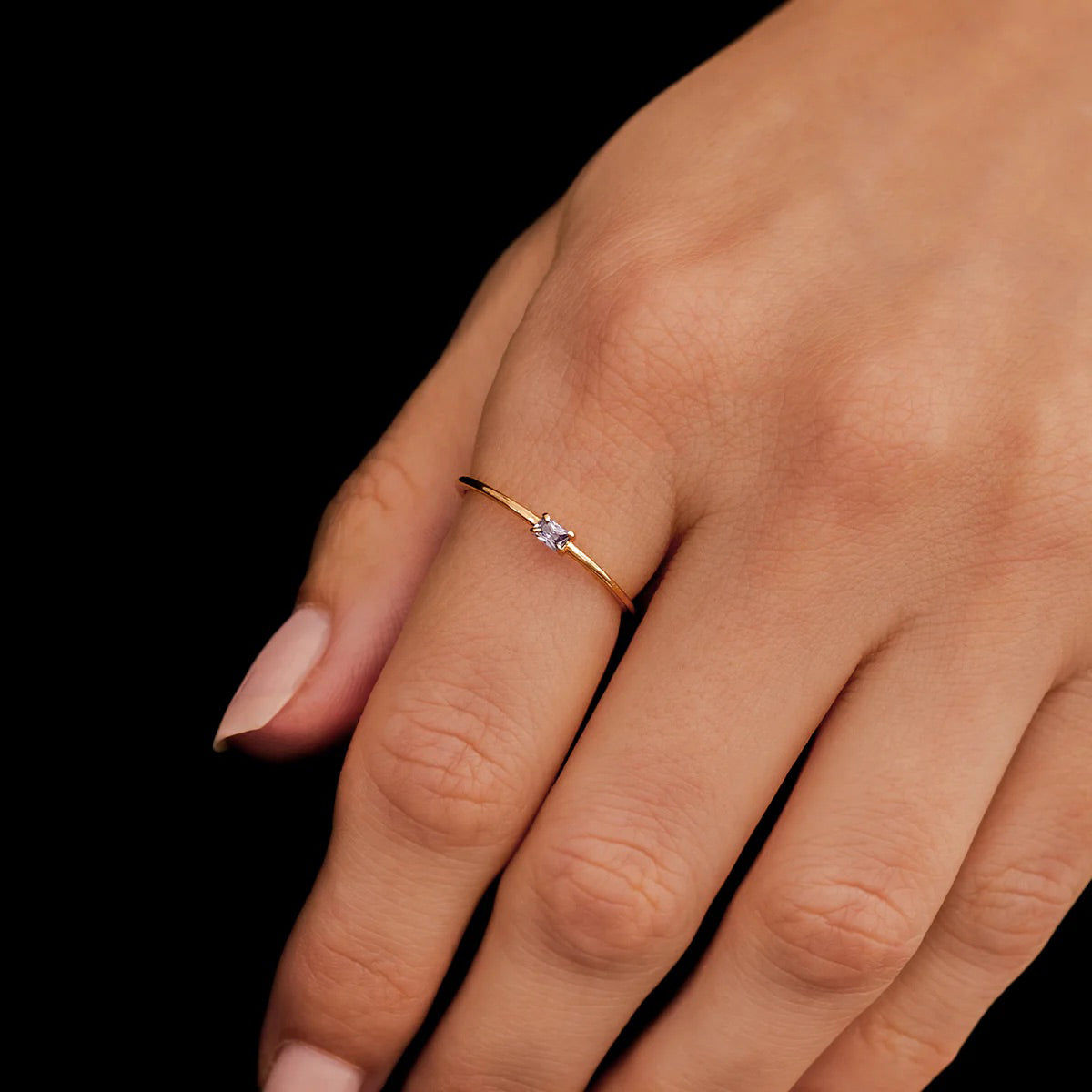 Dainty Baguette Birthstone Stacking Ring