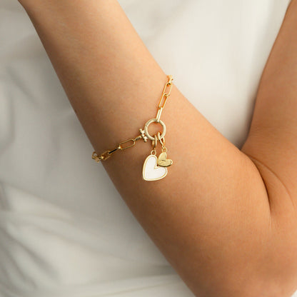 Mother of Pearl Initial Heart Charm Bracelet