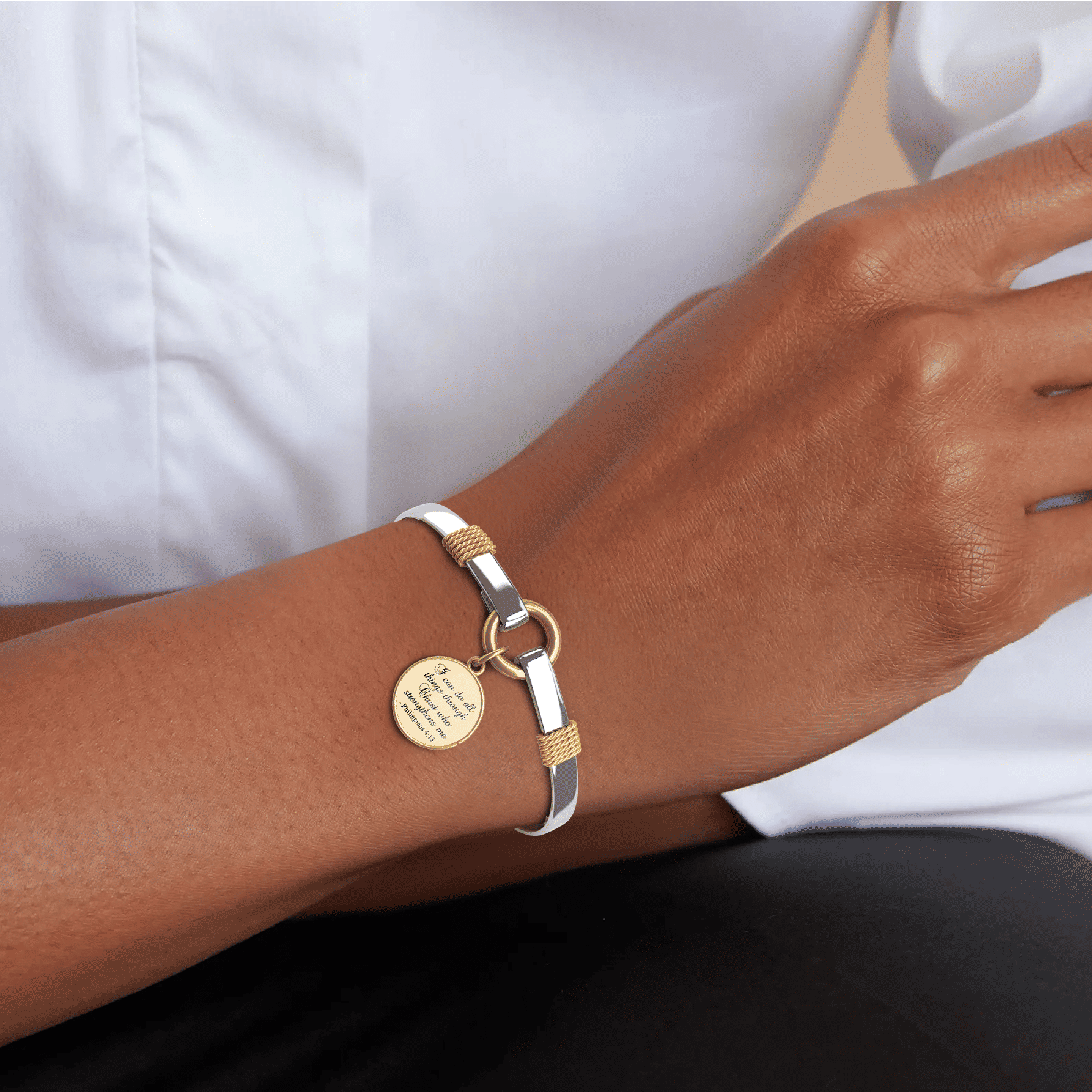All Things Through Christ Two-Tone Custom Charm Bracelet