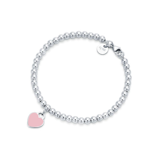 Return To T Pink Heart Tag Bead Bracelet