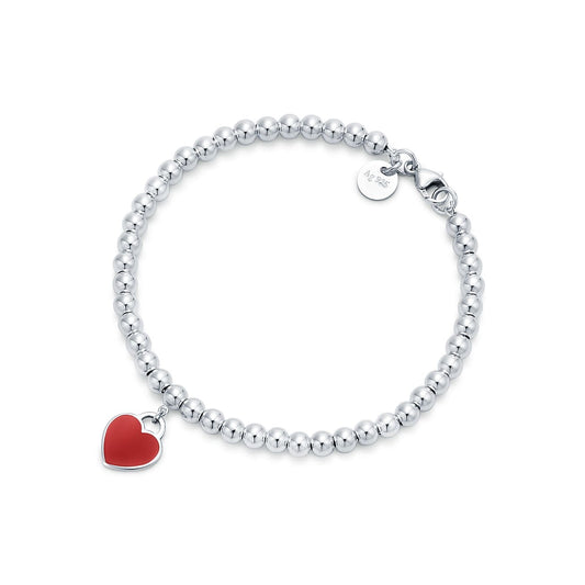 Return To T Red Heart Tag Bead Bracelet