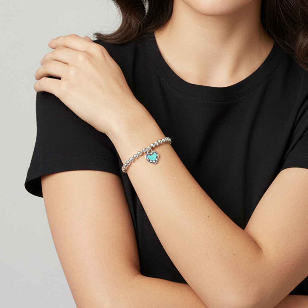 Heart Tag Bead Bracelet Blue