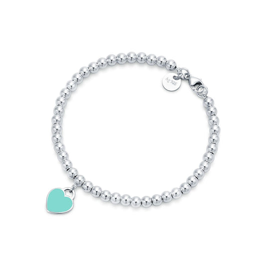 Return To T Blue Heart Tag Bead Bracelet