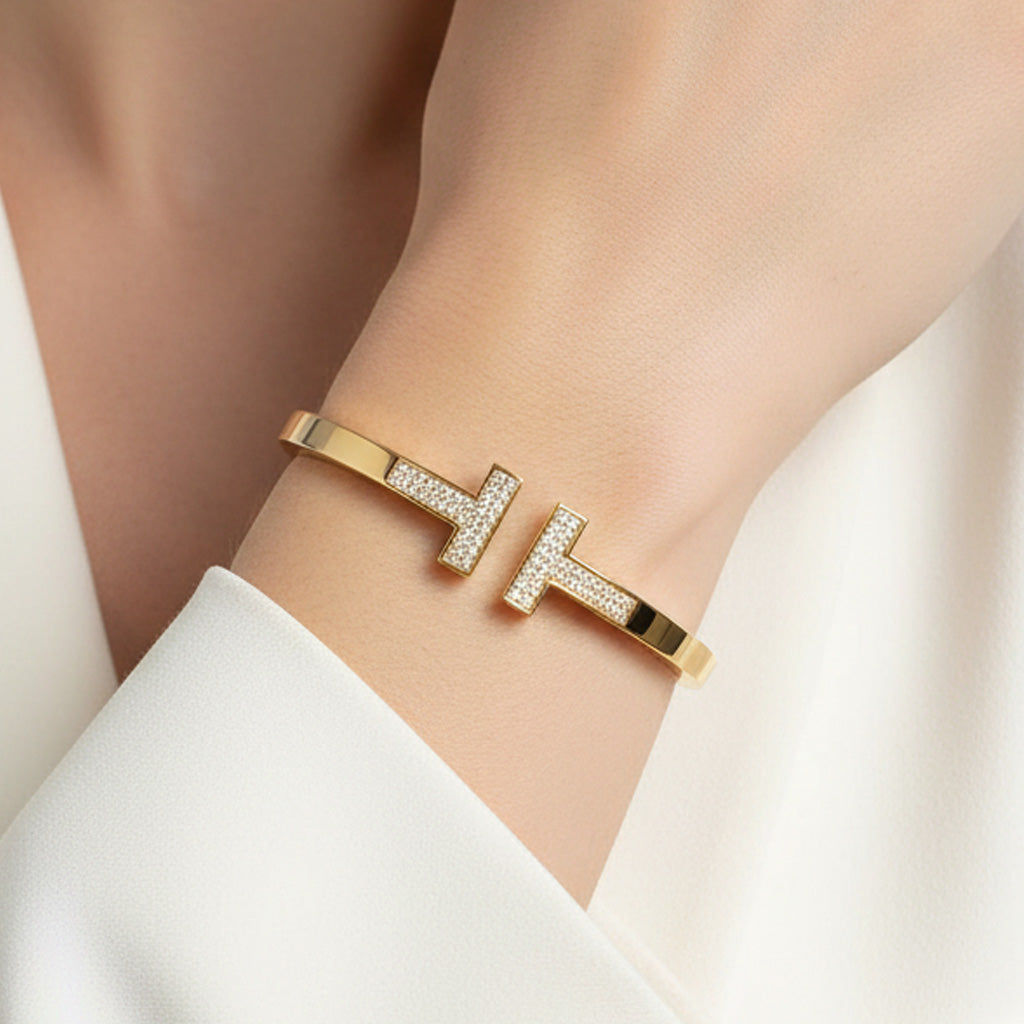 T Open Square Cubic Zirconia Bracelet