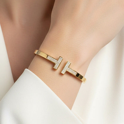 T Open Square Cubic Zirconia Bracelet