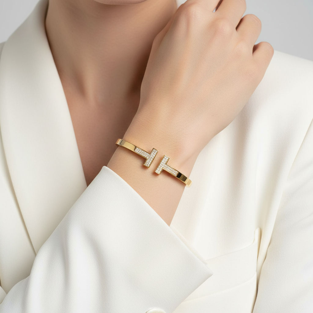 T Open Square Cubic Zirconia Bracelet