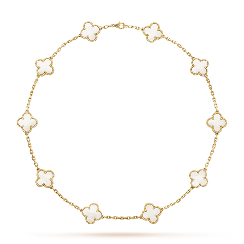 Vintage Alhambra 10 Motifs Mother of Pearl Pendant Necklace