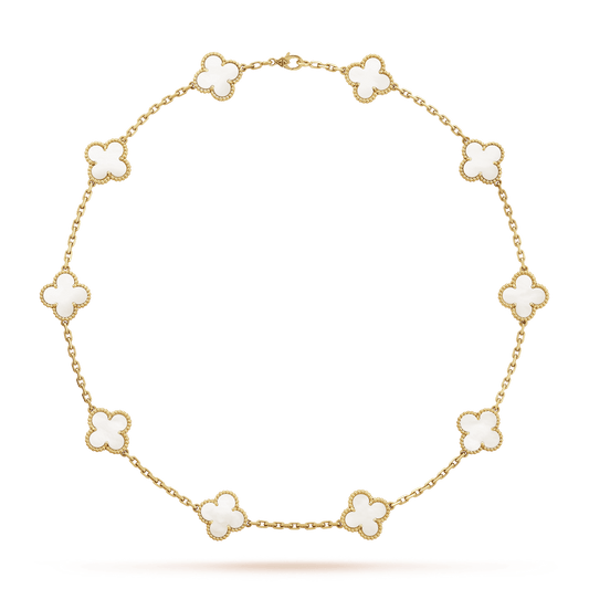 Vintage Alhambra 10 Motifs Mother of Pearl Pendant Necklace