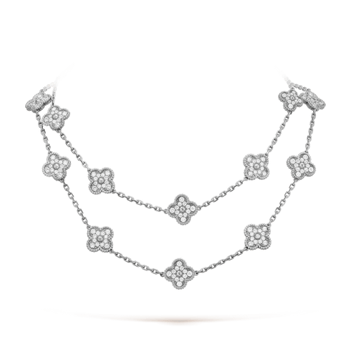 Vintage Alhambra 20 Motifs Cubic Zirconia Long Necklace