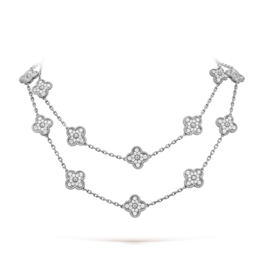 Vintage Alhambra 20 Motifs Cubic Zirconia Long Necklace