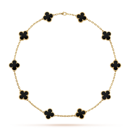 Vintage Alhambra 10 Motifs Black Onyx Clover Pendant Necklace