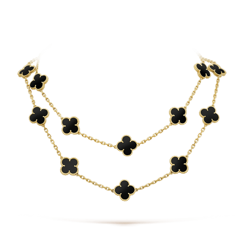 Vintage Alhambra Black Onyx 20 Motifs Long Necklace