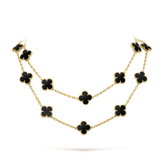 Vintage Alhambra Black Onyx 20 Motifs Long Necklace