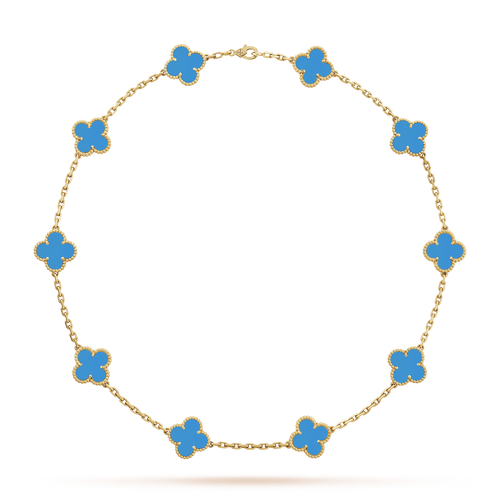 Vintage Alhambra Blue Agate 10 Motifs Pendant Necklace