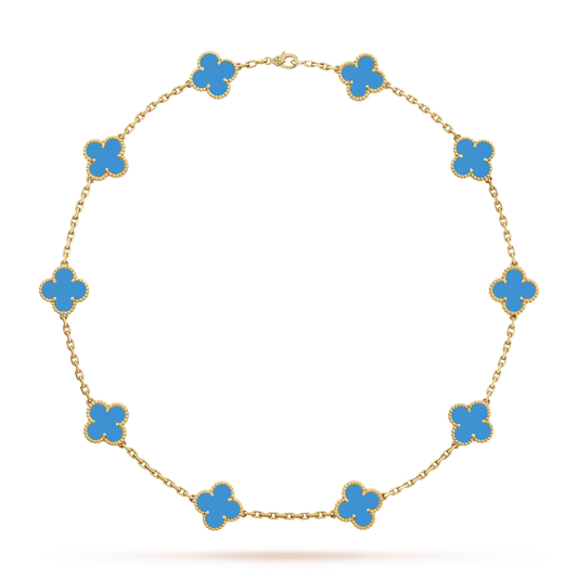 Vintage Alhambra Blue Agate 10 Motifs Pendant Necklace
