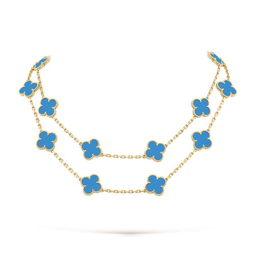 Vintage Alhambra Blue Agate 20 Motifs Long Necklace