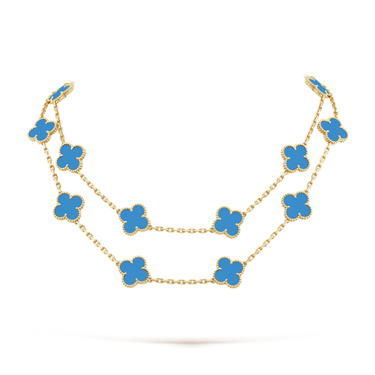 Vintage Alhambra Blue Agate 20 Motifs Long Necklace