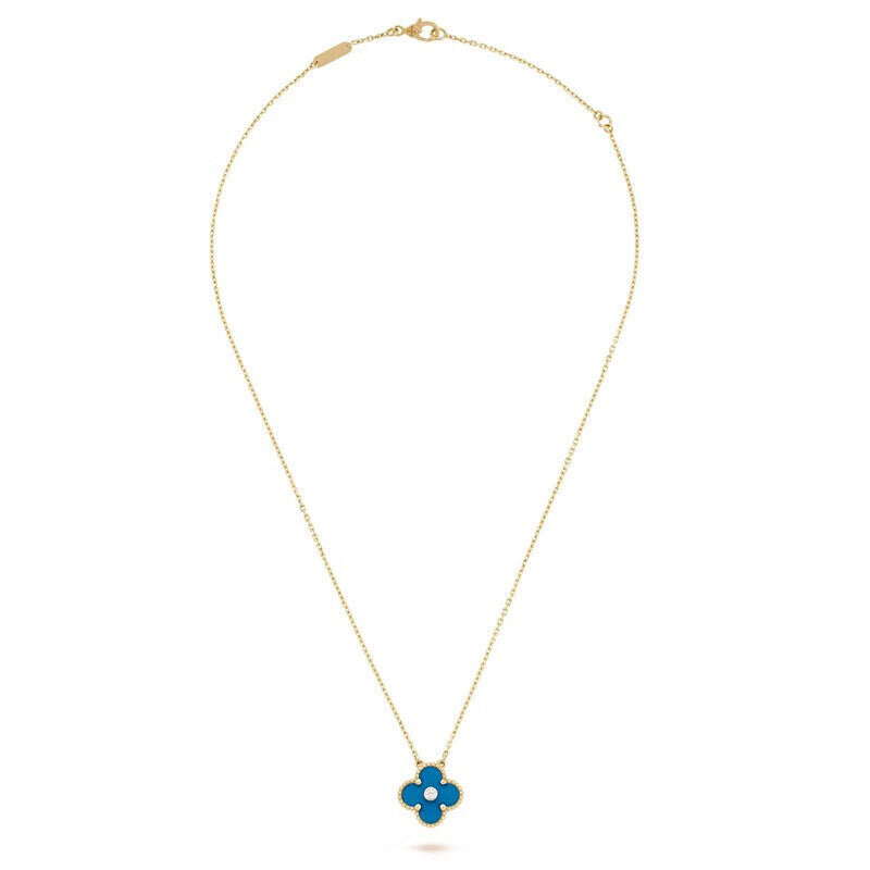 Vintage Alhambra Blue Agate Clover Pendant Necklace