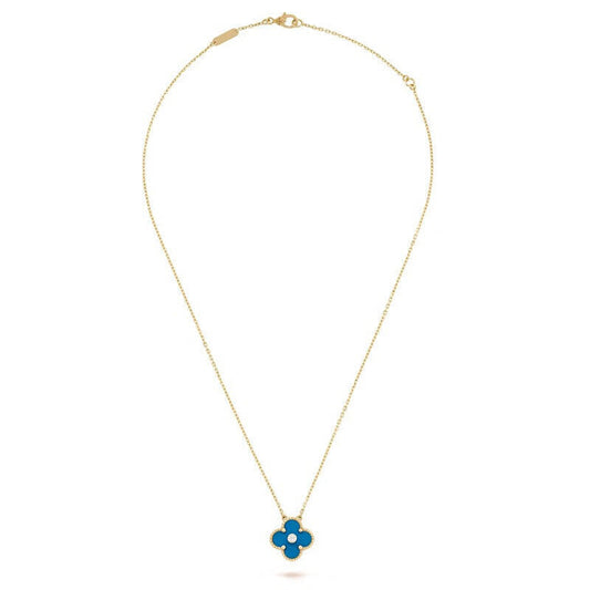Vintage Alhambra Blue Agate Clover Pendant Necklace